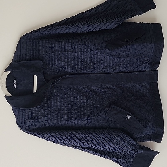 Yacco Maricard Lagenlook Cozy Chic Navy Cotton Spring Jacket Oversized OS (b36) - Picture 2 of 8